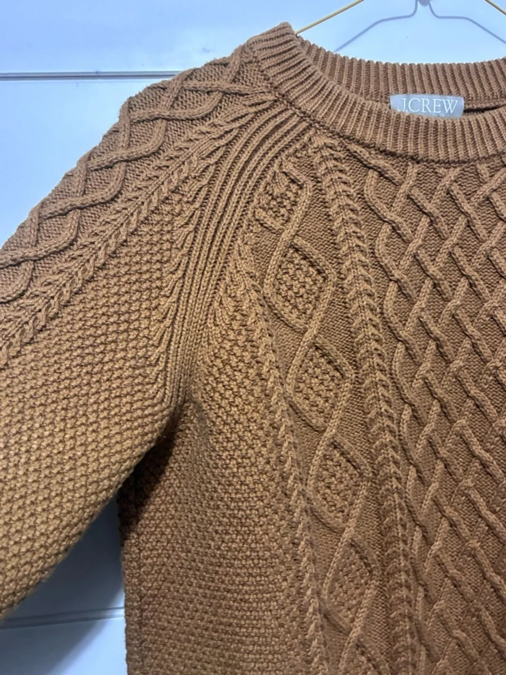 J. Crew Cotton Cable-Knit Sweater, small, camel